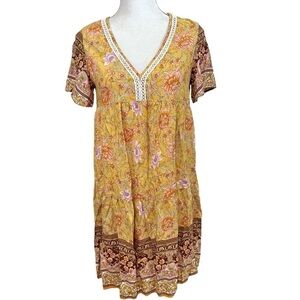 🌸NWOT- Yellow V Neck Bohemian Flowy Short Dress- Size M